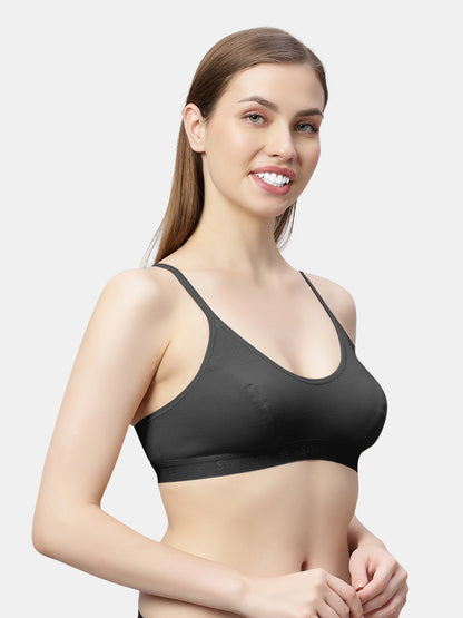Non-Padded Non-Wired Pure Cotton Sports Bra with Medium Coverage and Adjustable Straps - Yoga