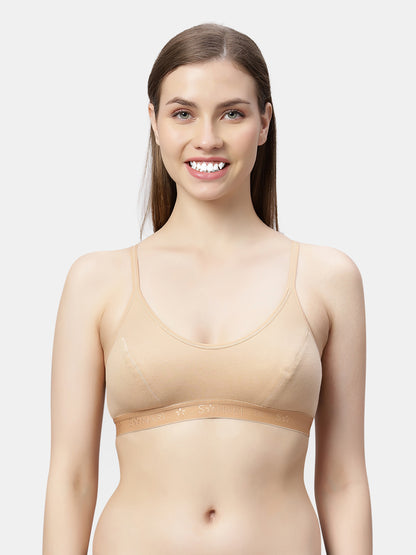 Non-Padded Non-Wired Pure Cotton Sports Bra with Medium Coverage and Adjustable Straps - Yoga
