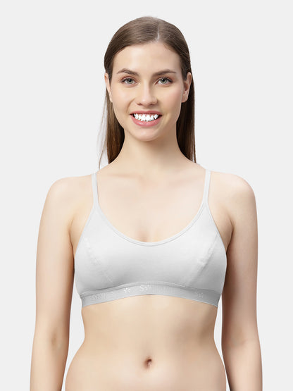 Non-Padded Non-Wired Pure Cotton Sports Bra with Medium Coverage and Adjustable Straps - Yoga