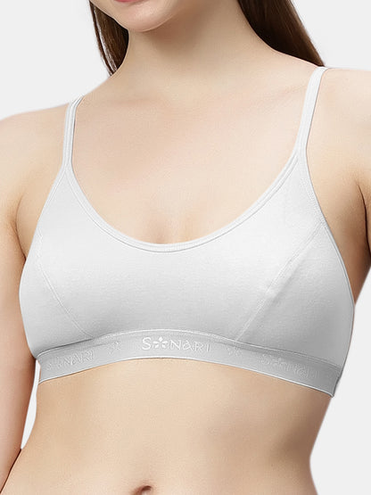 Non-Padded Non-Wired Pure Cotton Sports Bra with Medium Coverage and Adjustable Straps - Yoga