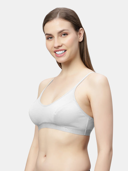 Non-Padded Non-Wired Pure Cotton Sports Bra with Medium Coverage and Adjustable Straps - Yoga