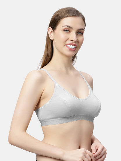 Non-Padded Non-Wired Pure Cotton Sports Bra with Medium Coverage and Adjustable Straps - Yoga