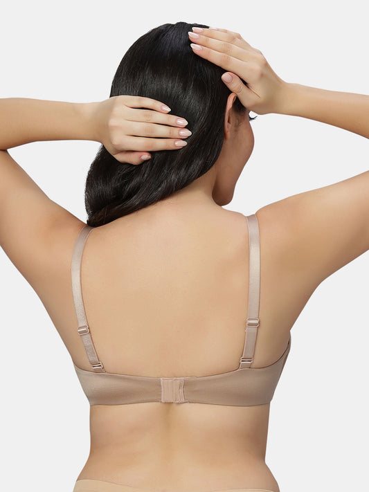 Lightly Padded Wire Free Soft Nylon T Shirt Bra with Side Boning and Semi Detachable Straps - Zil