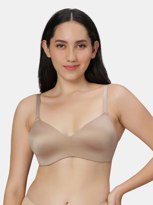 Lightly Padded Wire Free Soft Nylon T Shirt Bra with Side Boning and Semi Detachable Straps - Zil