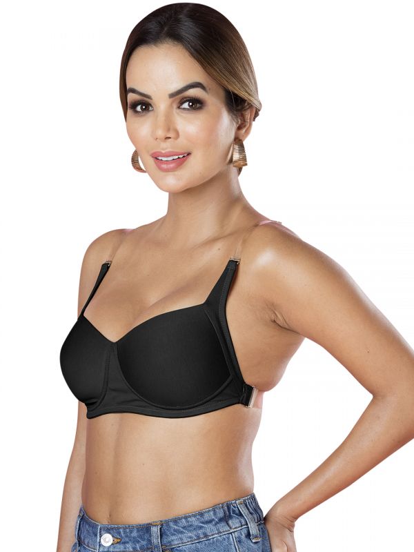 Sonari Backeye For Women's |Lightly Padded Non-Wired 3/4th Coverage Multiway Backless T-Shirt Bra with Transparent Straps & Band|